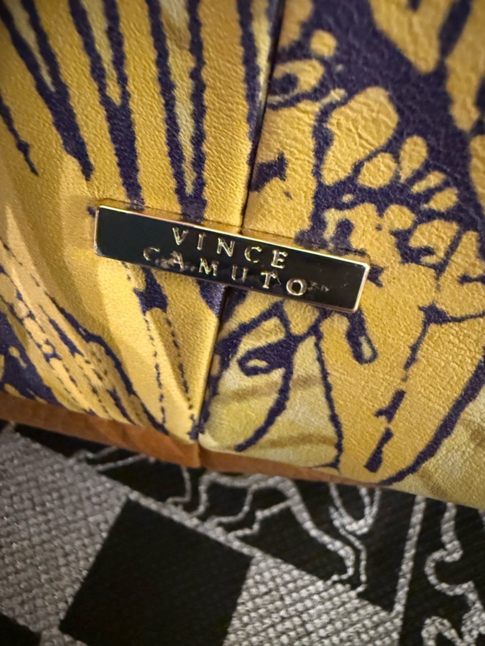 Vince Camuto Tania Convertible Leather Tote ~Tropical Yellow/Purple NWOT w/dusty - Picture 9 of 17